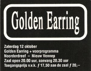 Golden Earring show ticket October 12, 1991 ticket Nieuw-Vennep - Vicon Loods Noorderdreef